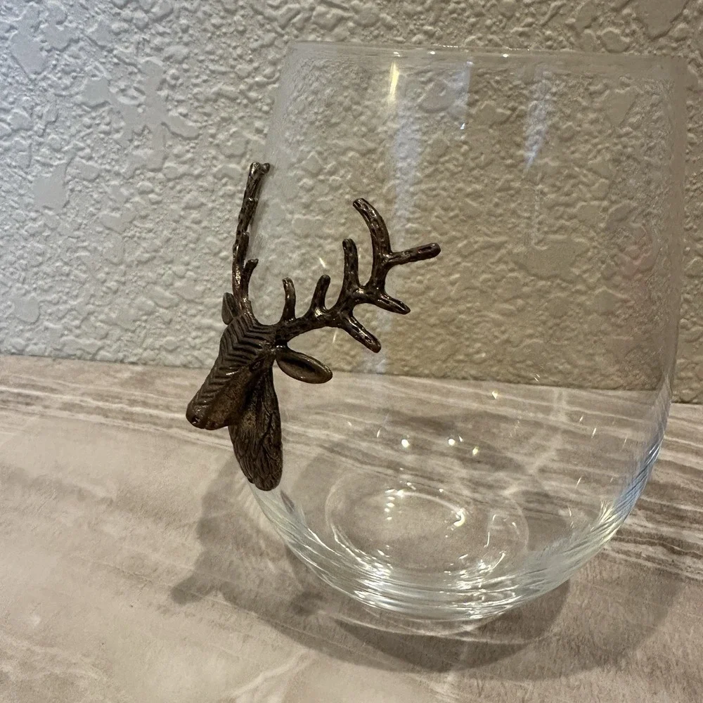 Stemless Stag Head Wine Glass Copper Brass Color Stag/Deer Head, 19oz Metal